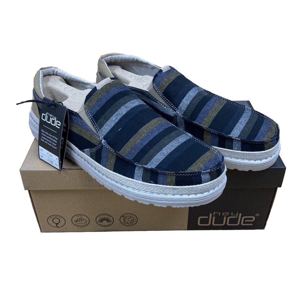 Hey Dude Men's Thad Stripes Blue | Men's Shoes | Size 12 | Men's slip on shoes